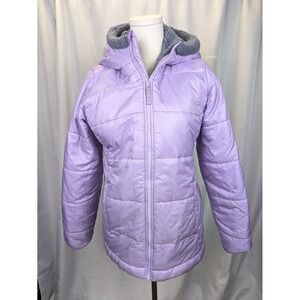 DSG Kids Puffer Jacket Hooded Lavender Purple Sherpa Lined Winter Coat Girls XL